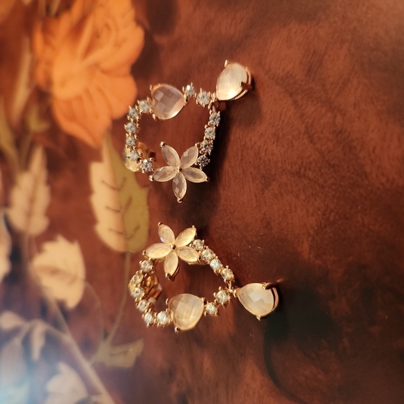 JTV Rose Quartz White Zircon 18K Rose Gold Earrings - Picture 4 of 10